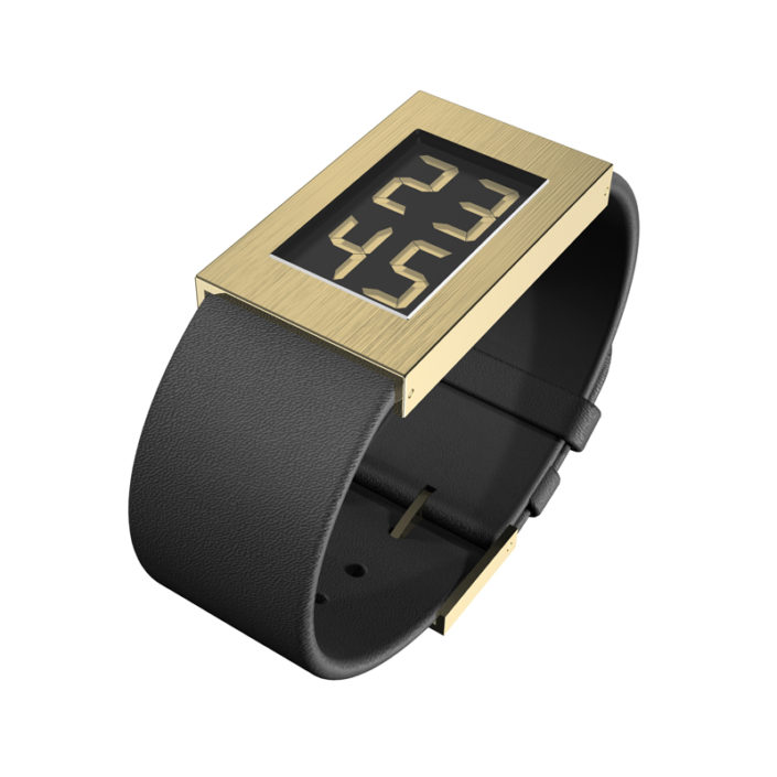 Flemming Bo Hansen - 'Watch' Digitaal met leren band, klein model met vergulde pvd coating