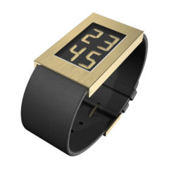 Flemming Bo Hansen 'Watch' Digitaal met leren band, groot model met vergulde pvd coating